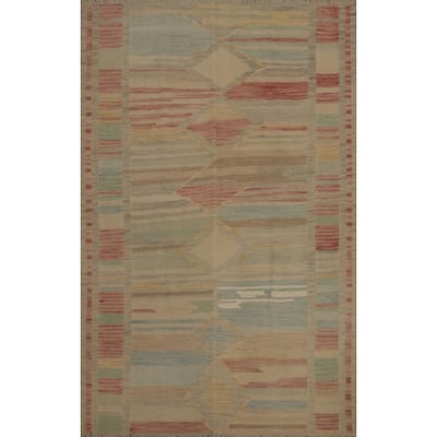 Hand Woven Southwestern Wool Brown Geometric Area Rug - 5' 11'' X 4' 2''