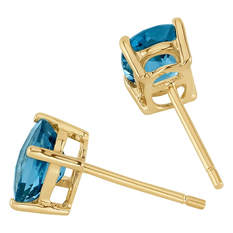14k Yellow Gold London Blue Topaz Stud Earrings 1.81 ct Oval Shape