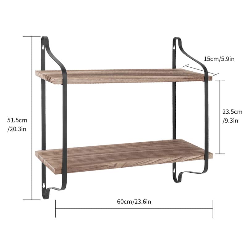 Large Rustic Industrial Pipe Wall Floating Shelf Wooden Storage Shelving Unit US - 2-Tier