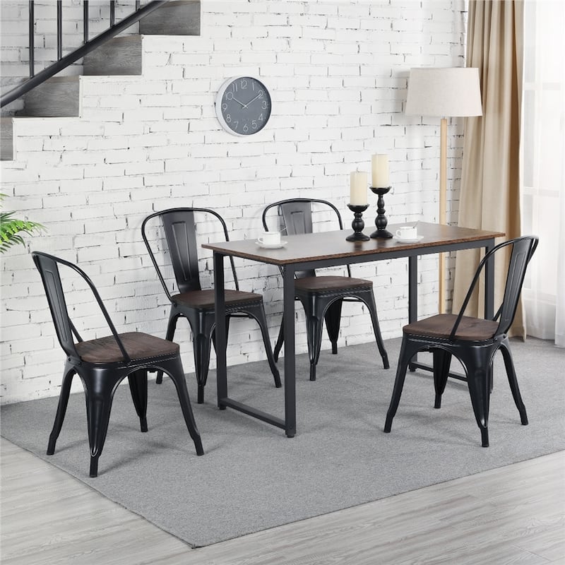 Yaheetech Iron Dining Chairs with Backrest Footrests (Set of 4) - Black