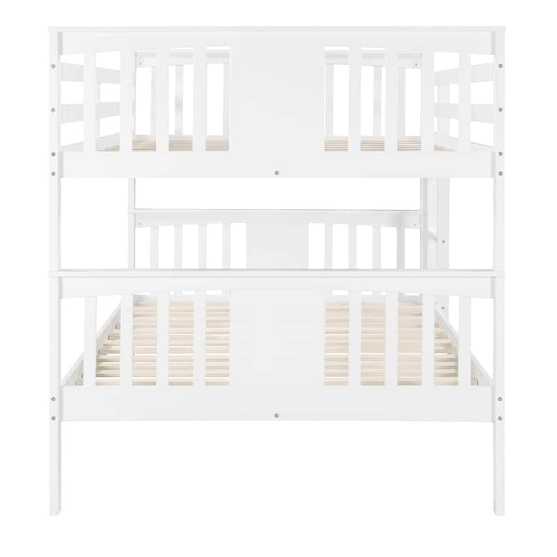 Full Over Full Bunk Bed with Ladder, Convertible to Two Full Beds, Solid Pine Frame, White