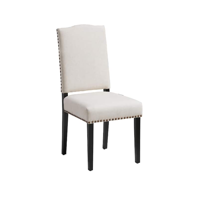 Kom Dining Chair, Beige Polyester, Soft Cushions, Espresso Brown Wood