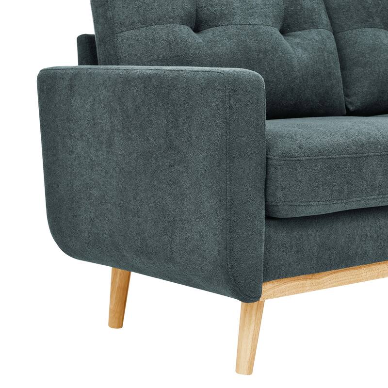 67.7" Mid-Century Tufted Loveseat with Wood Legs - 29.5" D x 67.7" W x 34.6" H