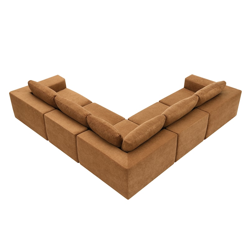 147" Modular Sofa, No Assembly, Free Combo, L Shaped, Brown Fabric, for Living & Bedroom