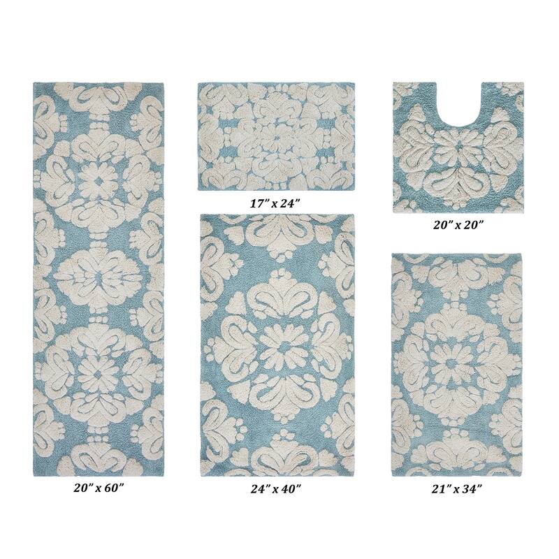 Better Trends Medallion Collection 100% Cotton 5-Pc Set Bathroom Rugs-Soft & Super Absorbent, Non-Skid Latex, Machine Washable