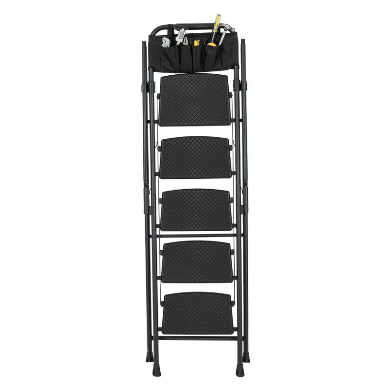 5-Step Steel Folding Step Stool Ladder with Removable Tool Bag
