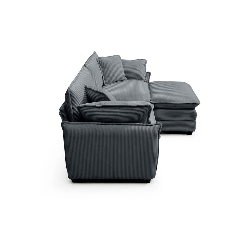 3-piece Corduroy Upholstered L-Shaped Modular Sectional Sofa with Removable Ottoman, 4 Pillows, and Free Combination