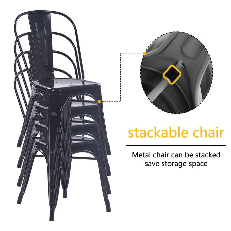 Metal Dining Chairs Set of 4 Stackable Indoor-Outdoor Patio Chair