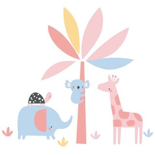 Lambs & Ivy Snuggle Jungle Pastel Safari Elephant/Giraffe/Tree Wall Decals