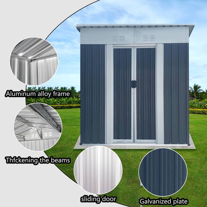 5FTx3FT Pent Roof Grey Outdoor Tool Bike Storage Garden Shed