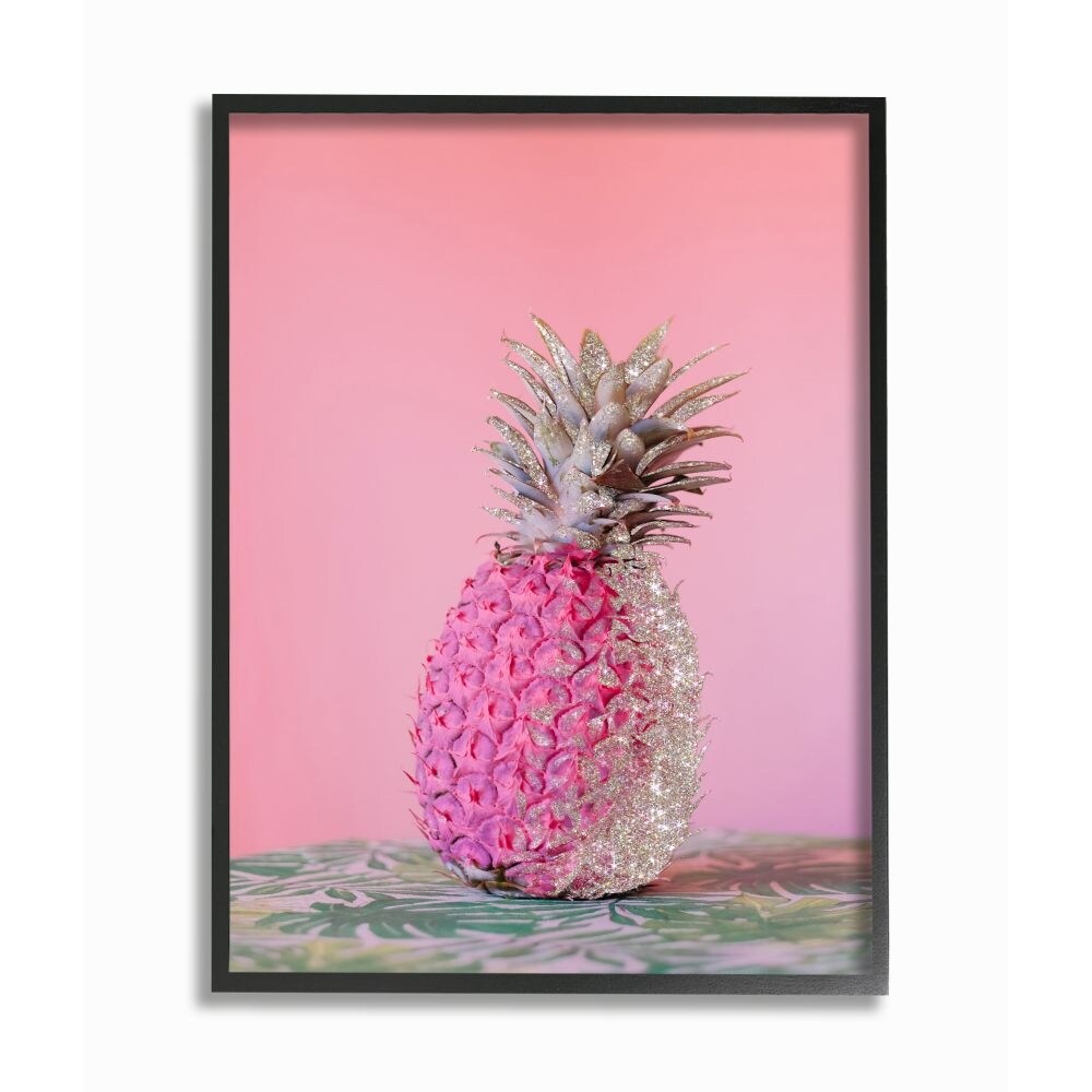 Shop Stupell Industries Pink Glam Glitter Pineapple On Greenery Cloth Framed Wall Art Overstock 31610186