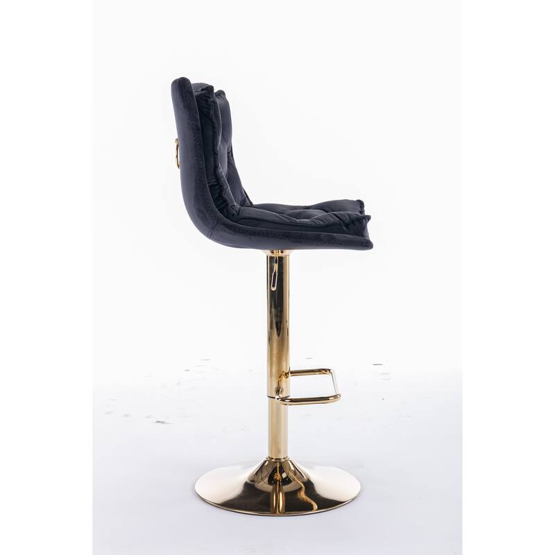 Set of 2 Bar Stools,with Chrome Footrest,Base Swivel Height Adjustable Mechanical Lifting Velvet + Golden Leg Simple Bar Stool