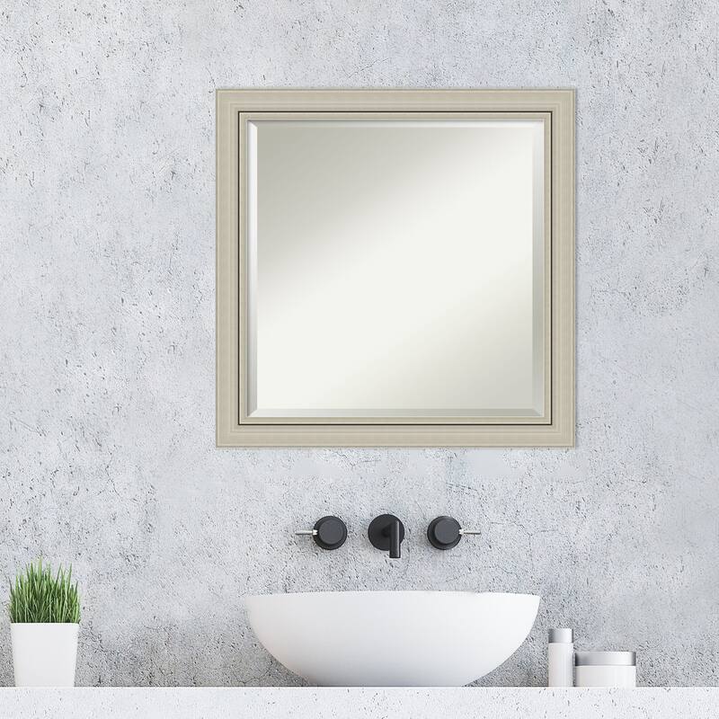 Beveled Wood Bathroom Wall Mirror - Romano Silver Narrow Frame