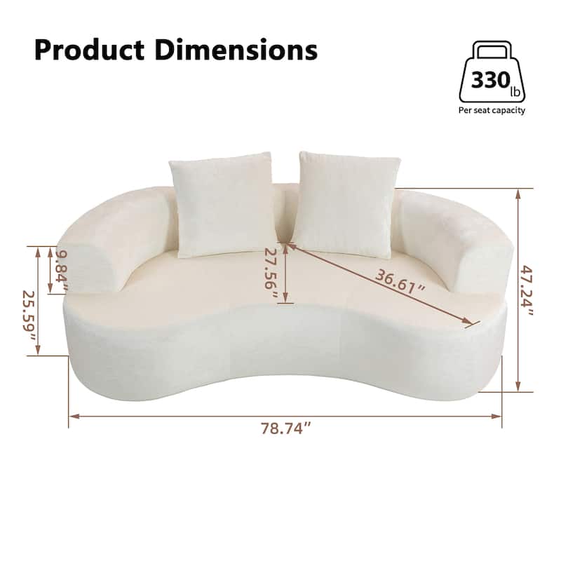 XINMICS 78.74'' Modern Sectional Sofa, 2-Seater Chenille Sofa with 2 Pillows, U-Shape Foam Sofa No Assembly Required