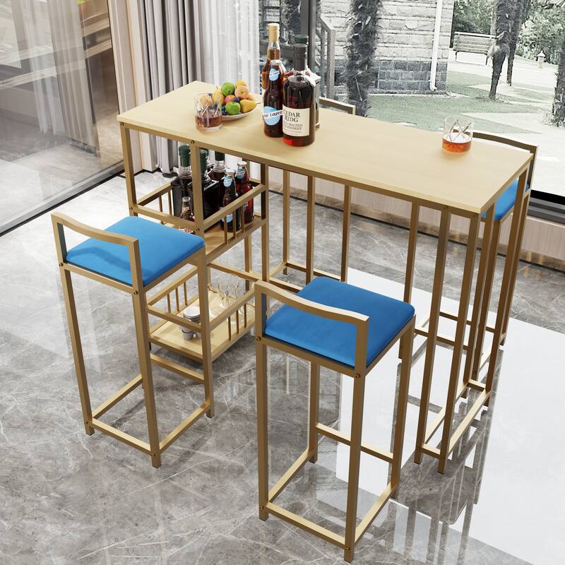 Bar table and chair five piece set, frame, multi-layer tabletop, chair cushion and backrest made of sponge
