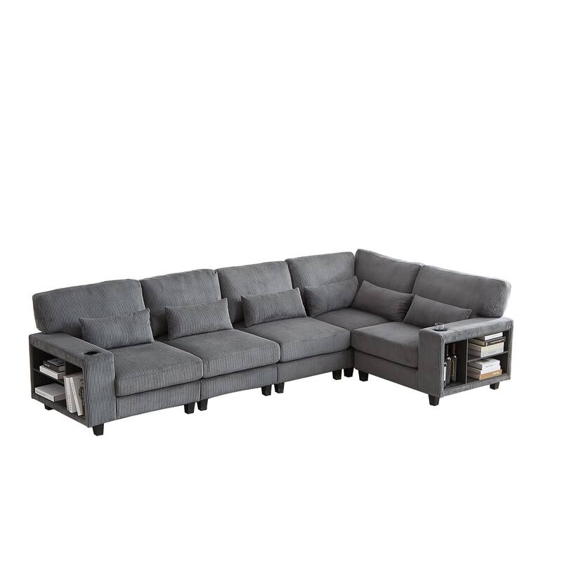 102.75" Corduroy L-Shaped Modular Sectional Sofa with Storage