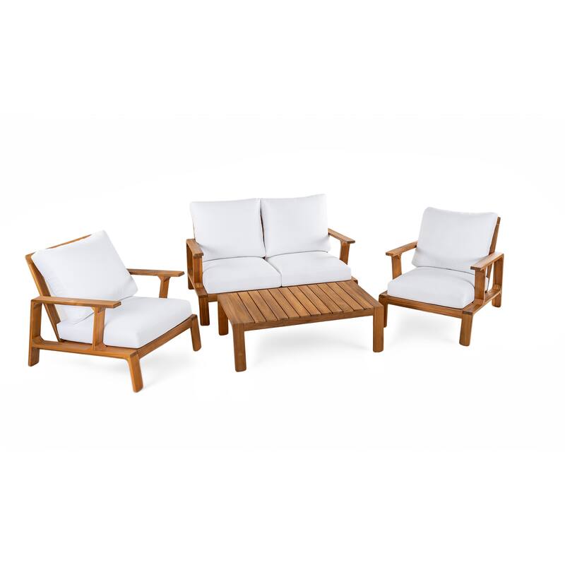 Roomfitters 4 Piece Outdoor Patio Conversation Set with Solid Acacia Wood Frame and Cushions