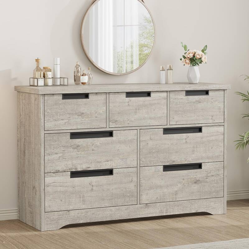6/7 Drawer Dresser for Bedroom, Wooden Chest of Drawers Double Dresser Organizer with Embedded Handles - 7-drawer - Grey