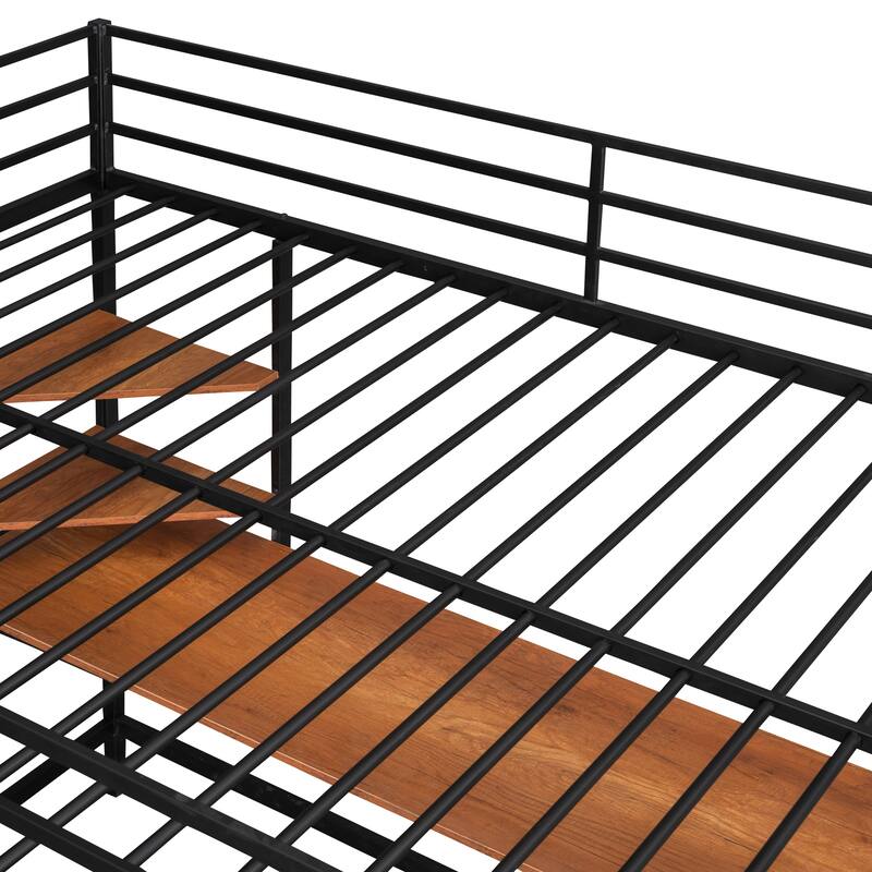 Full-Size Metal High Loft Bed with Built-in Desk&Shelf, Full Bed Frame