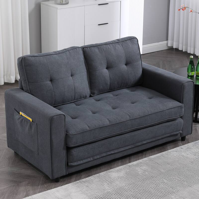 Folding Sofa Bed with Two Storage Pockets, Linen Convertible Foldable Couch Bed