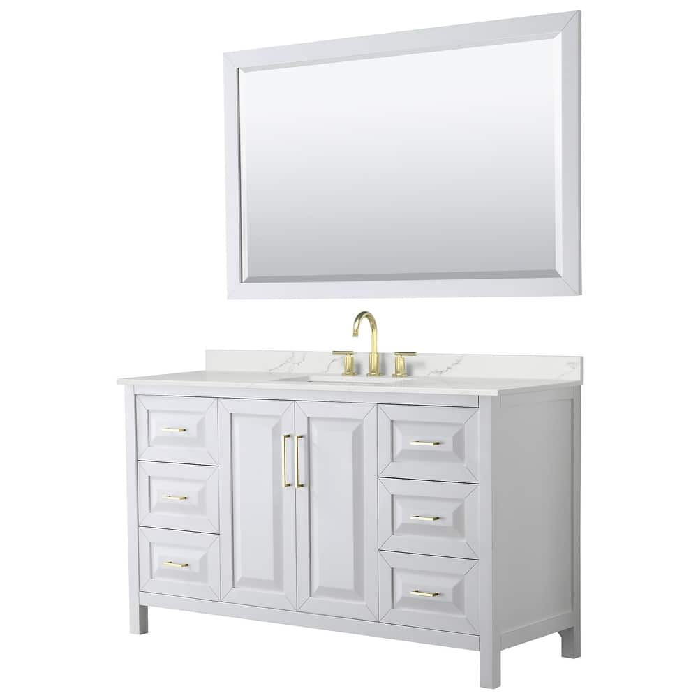 Daria 60-inch Single Vanity, 3 Hole Quartz Top, 58-inch Mirror