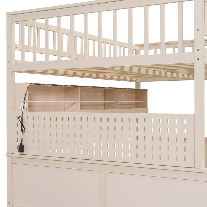 Convertible Bunk Bed with LED Storage Wall & Pegboard by Harper&Bright Designs