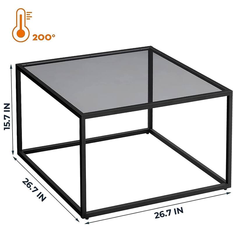 Coffee Table Glass Modern Coffee Tables for Small Space Simple Square Center Table, 26.7 x 26.7 x 15.7