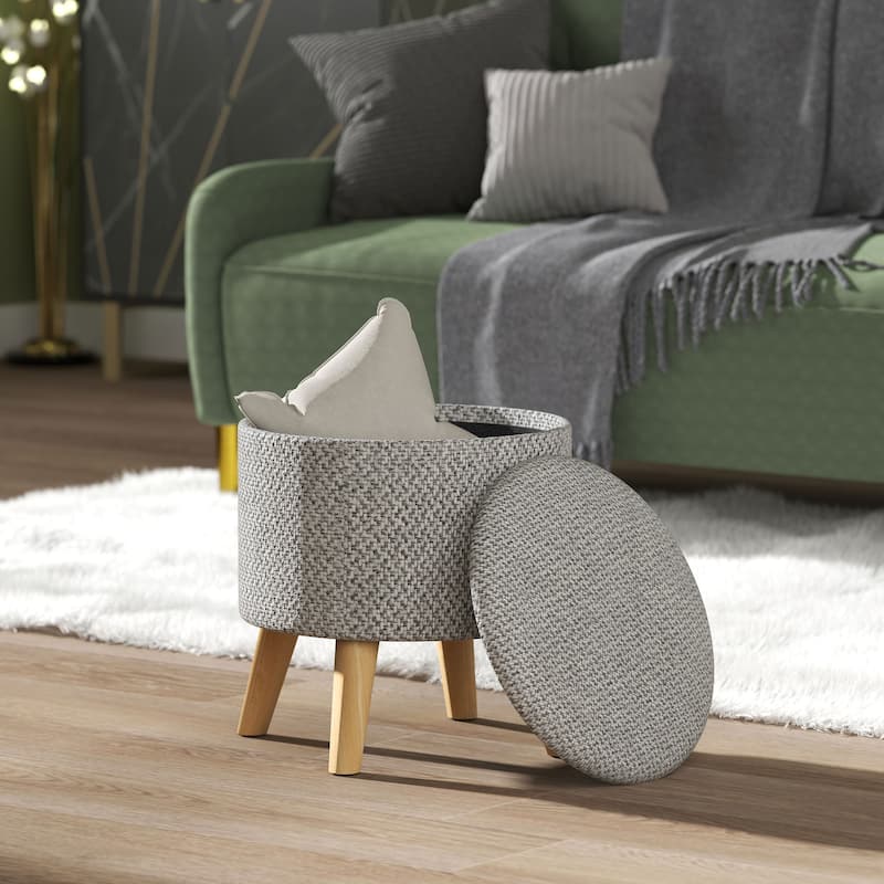 Light Grey Storage Ottoman Footrest with Removable Lid and Hidden Compartment for Bedroom or Living Room