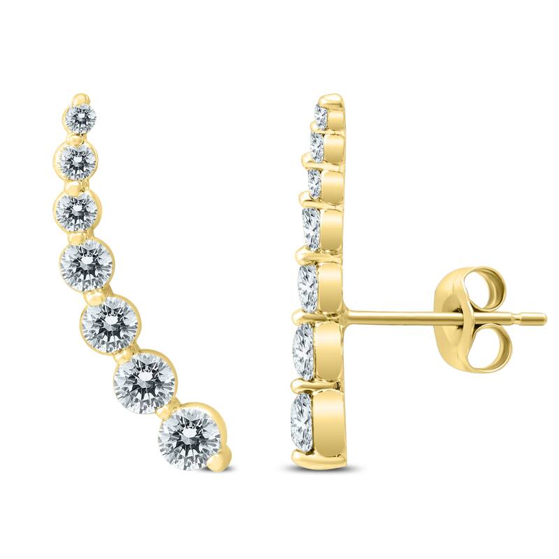 Marquee 1 1/4 Carat TW Diamond Climber Earrings Set in 14K Yellow Gold