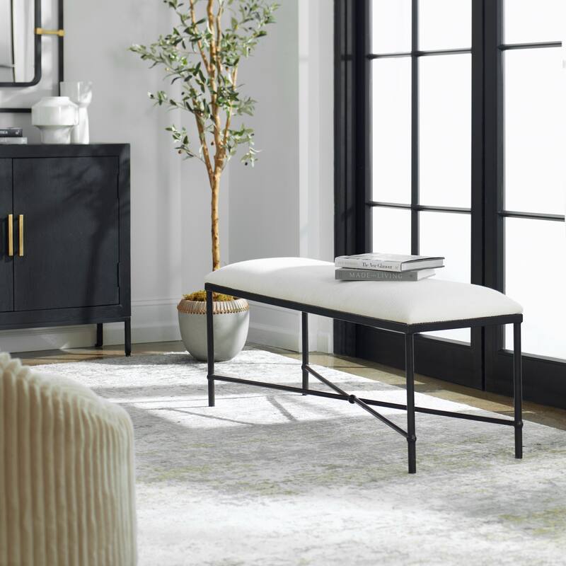Iron Framed Upholstered Cushion Bench - 50.5" - White and Black