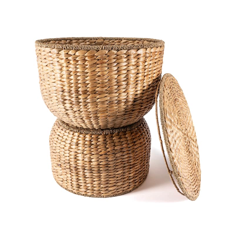 happimess Bhola 18" Hourglass Handwoven Hyacinth Storage Accent Table with Lid - Natural