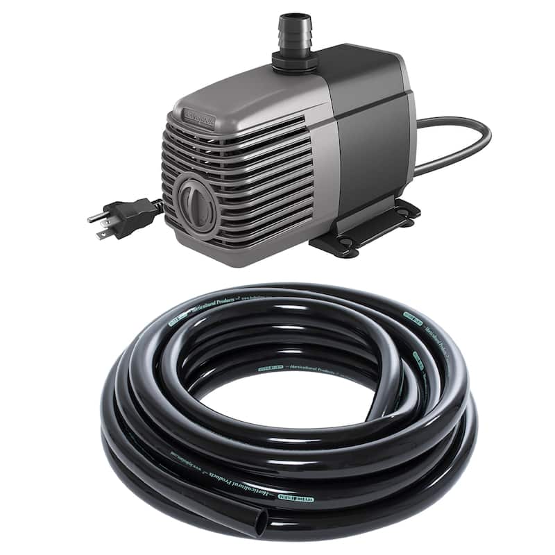 Active Aqua 1000 GPH Submersible Water Pump and 25 Foot Vinyl Irrigation Tubing - 4.5