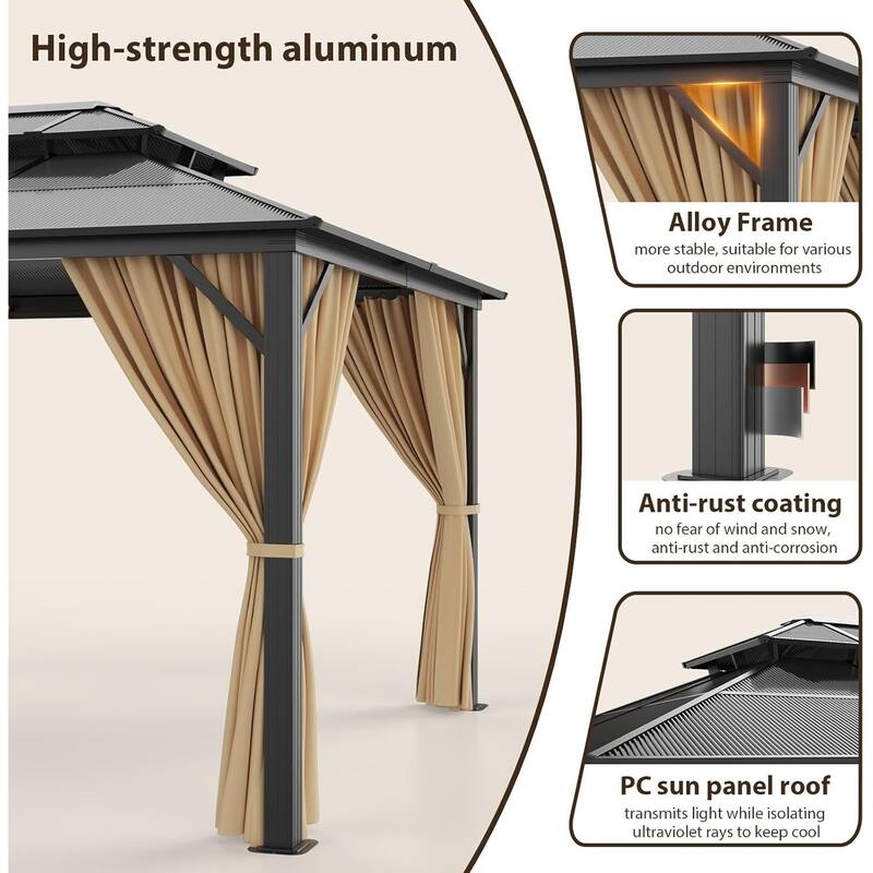 10' x 12' Patio Hardtop Heavy Duty Gazebo for Garden, Patios, Lawns - 10X12 Ft