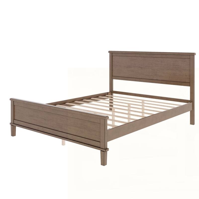 Wood Platform Bed with Headboard and Wood Slat Support