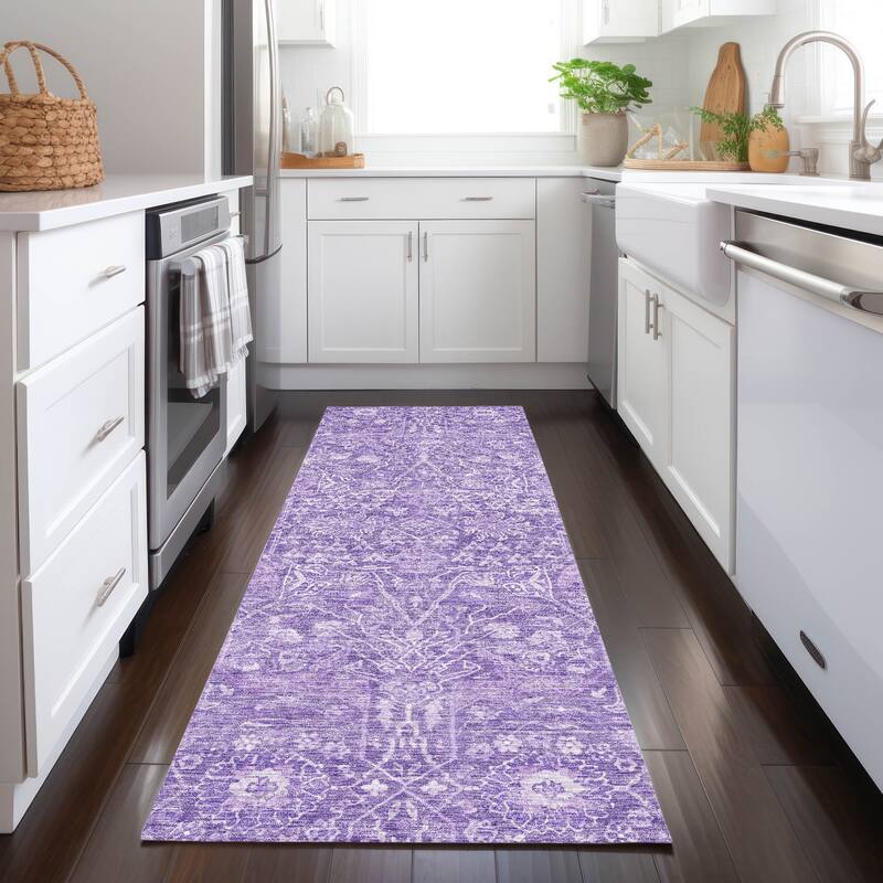 Machine Washable Indoor/ Outdoor Vintage Boho Chantille Rug - Plum - 2'3" x 7'6"