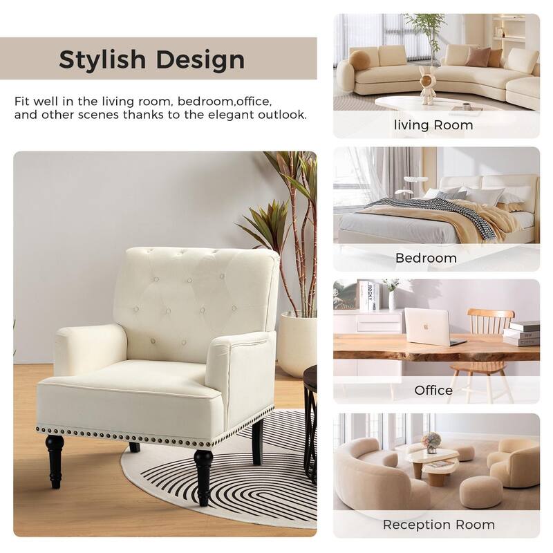 Geltrude Transitional Upholstered Club Chair with Tufted Back Set of 2 by HULALA HOME