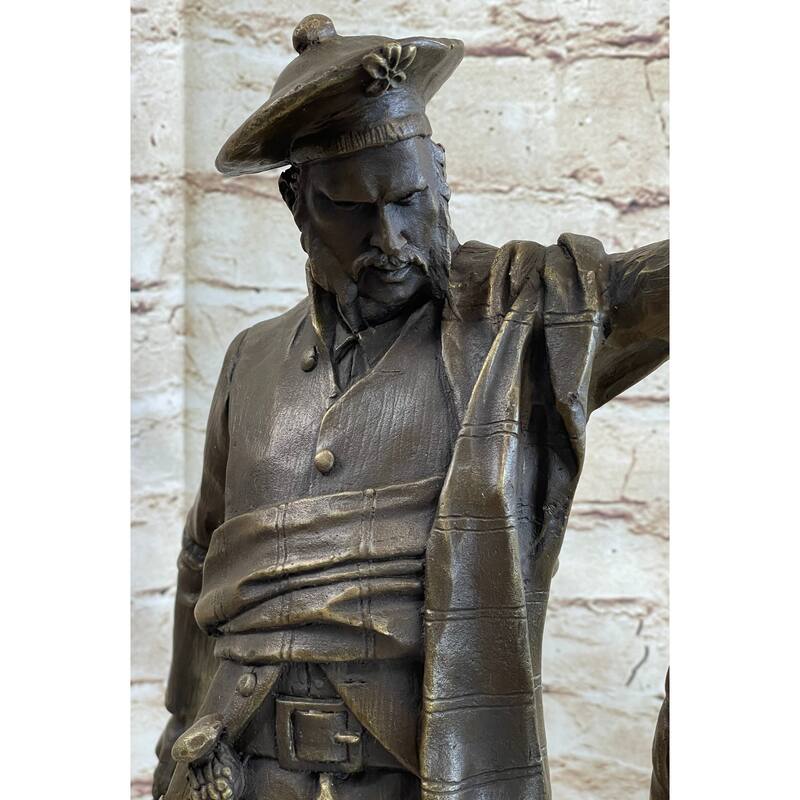 Scottish Hunter W/ Imitative Dog Bronze Statue Sculpture Figure Marble Base Signed Original 22 Inches X 11.5 Inches