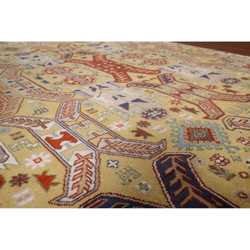 All-Over Geometric Kazak Oriental Area Rug Hand-Knotted Wool Carpet - 7'11"x 9'9"