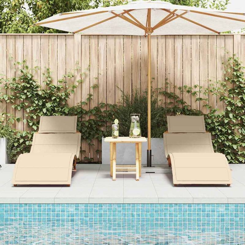 vidaXL Sun lounger 2 pcs Beige 184 x 55 x 64cm Solid Acacia wood - 72.4 x 21.7 x 25.2