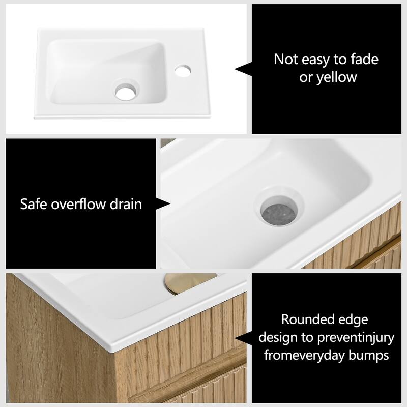 16" Floating Wall-Mounted Bathroom Vanity with White Intergrated Resin Sink Ample Storage Design