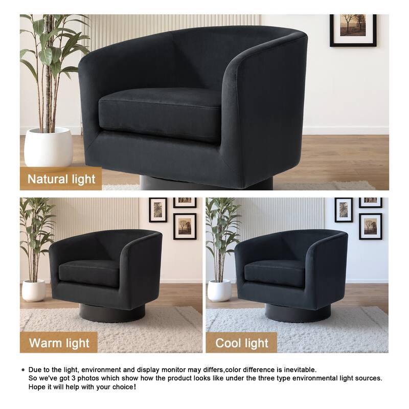 Velvet Low-Back Barrel Chair 360° Swivel Accent Armchair