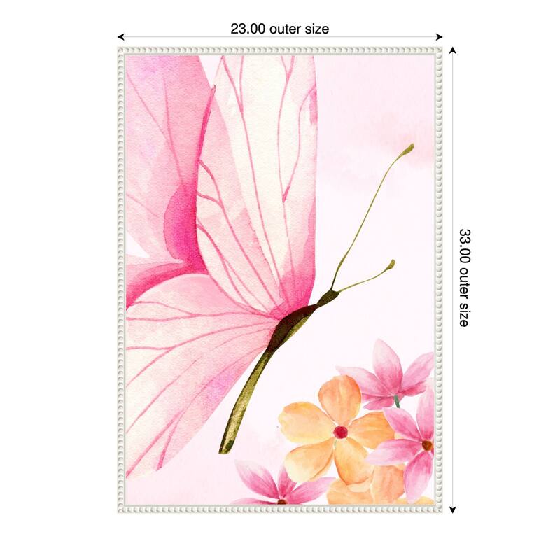 Pink Floral Butterfly by Saskia Michele Framed Canvas Wall Art Print - 23 x 33 in