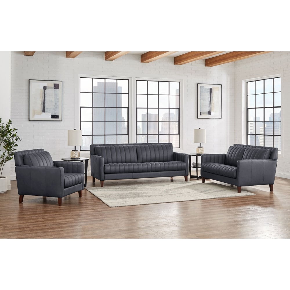 Hydeline Ennis Top Grain Leather Sofa Loveseat and Chair Set - Sofa, Loveseat, Chair