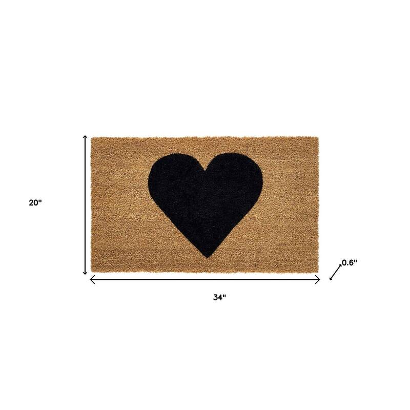 HomeRoots 24" X 36" Brown And Black Heart Outdoor Coir Door Mat