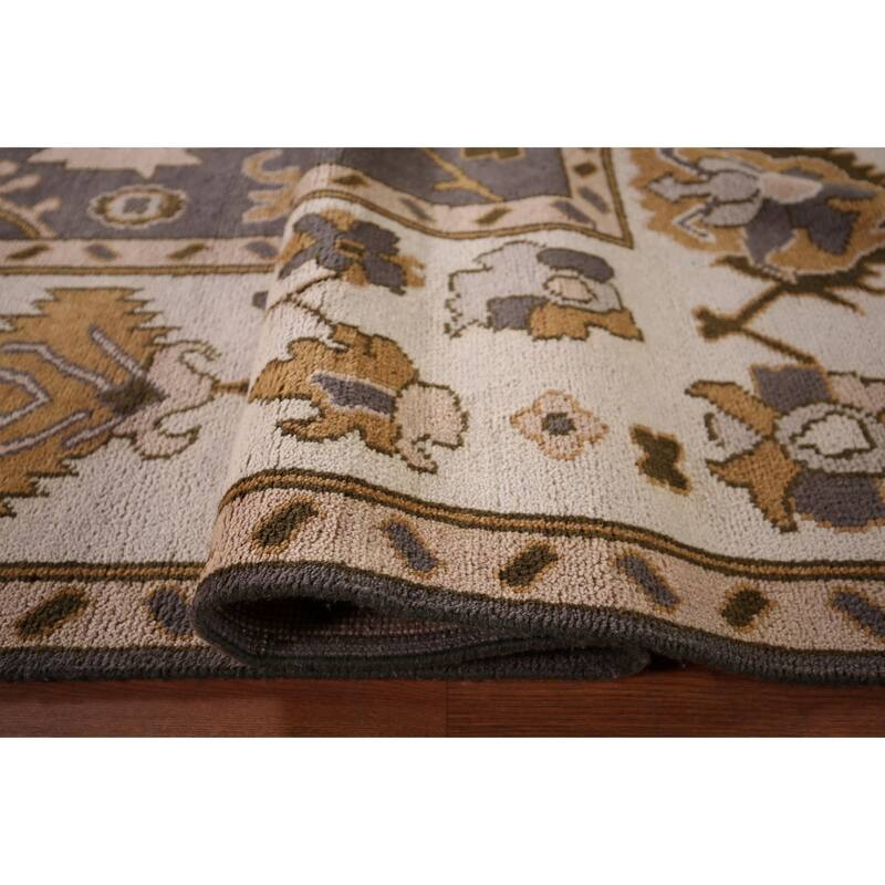 Dark Gray & Ivory Oushak Oriental Area Rug Hand-Knotted Wool Carpet - 9'2" x 11'7"