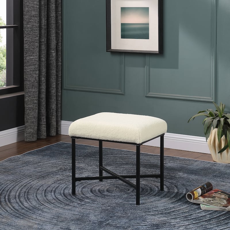 Silver Orchid Square Metal Frame Ottoman - Cream Faux Sheepskin - Cream Faux Sheepskin - Medium