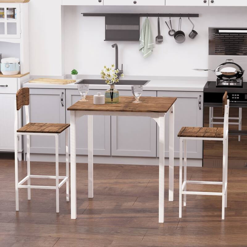 Modern Space-Saving 5-Piece MDF Dining Table Set Including 4 Stools with Steel Frame and Footrest - 35.5" L x 35.5" W x 35.5" H