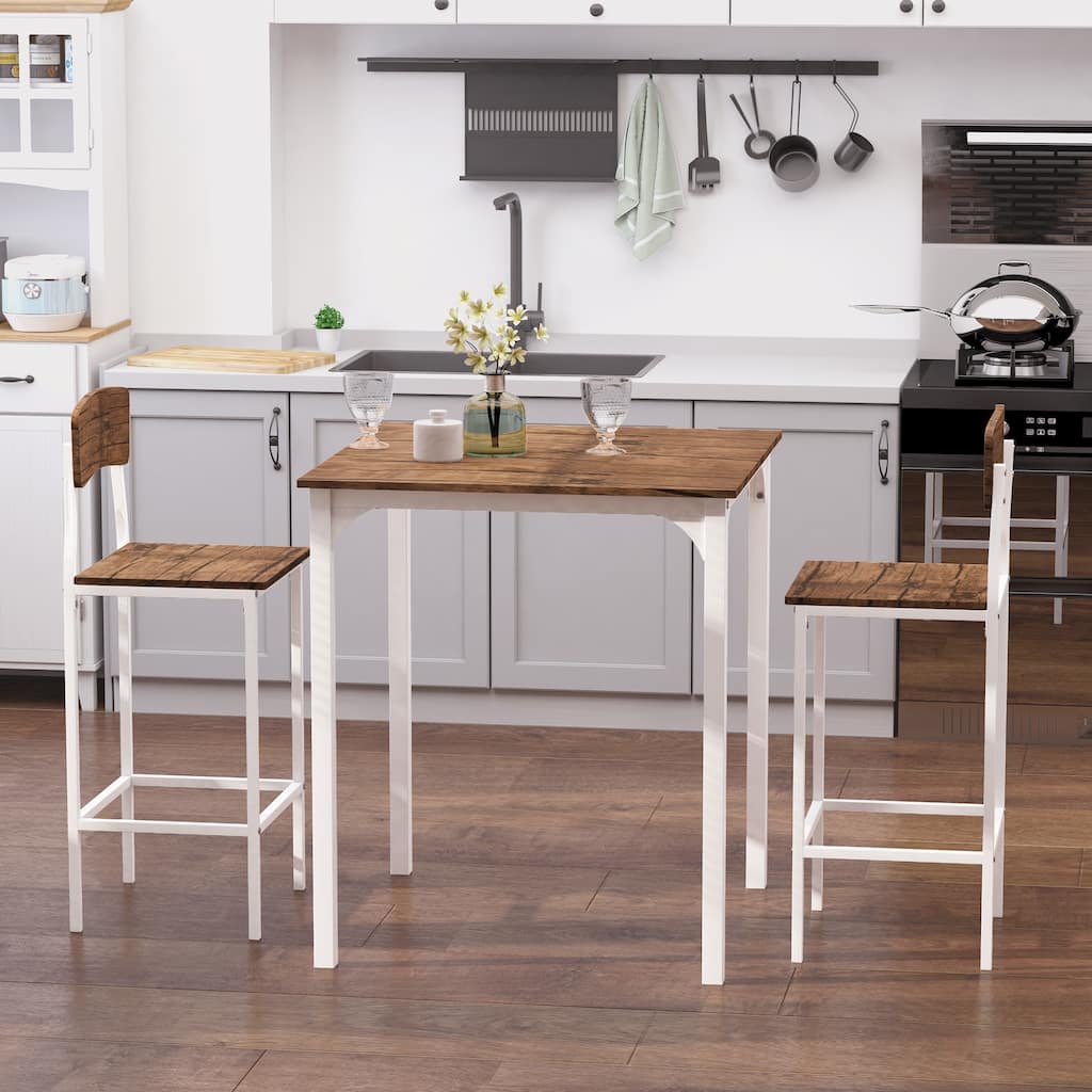 Modern Space-Saving 5-Piece MDF Dining Table Set Including 4 Stools with Steel Frame and Footrest - 35.5" L x 35.5" W x 35.5" H