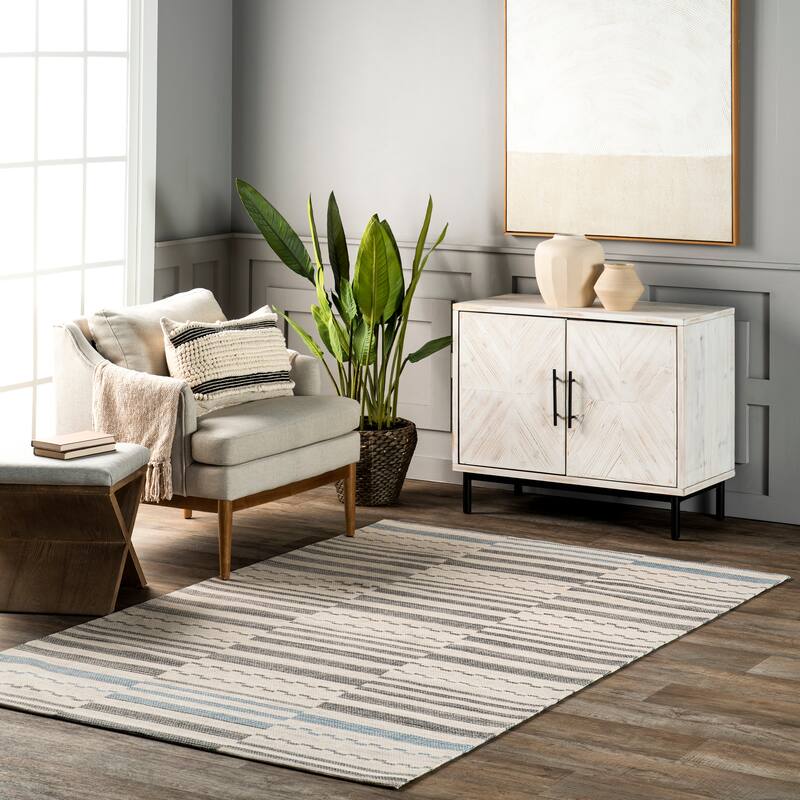 Nuloom Emika Striped Hand Woven Cotton Area Rug - 5' x 8' - Light Grey - Rectangle
