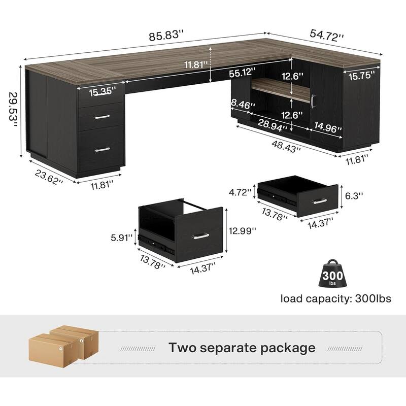 85.8" L-Shaped Executive Desk, Extra Large Office Desk with Drawers